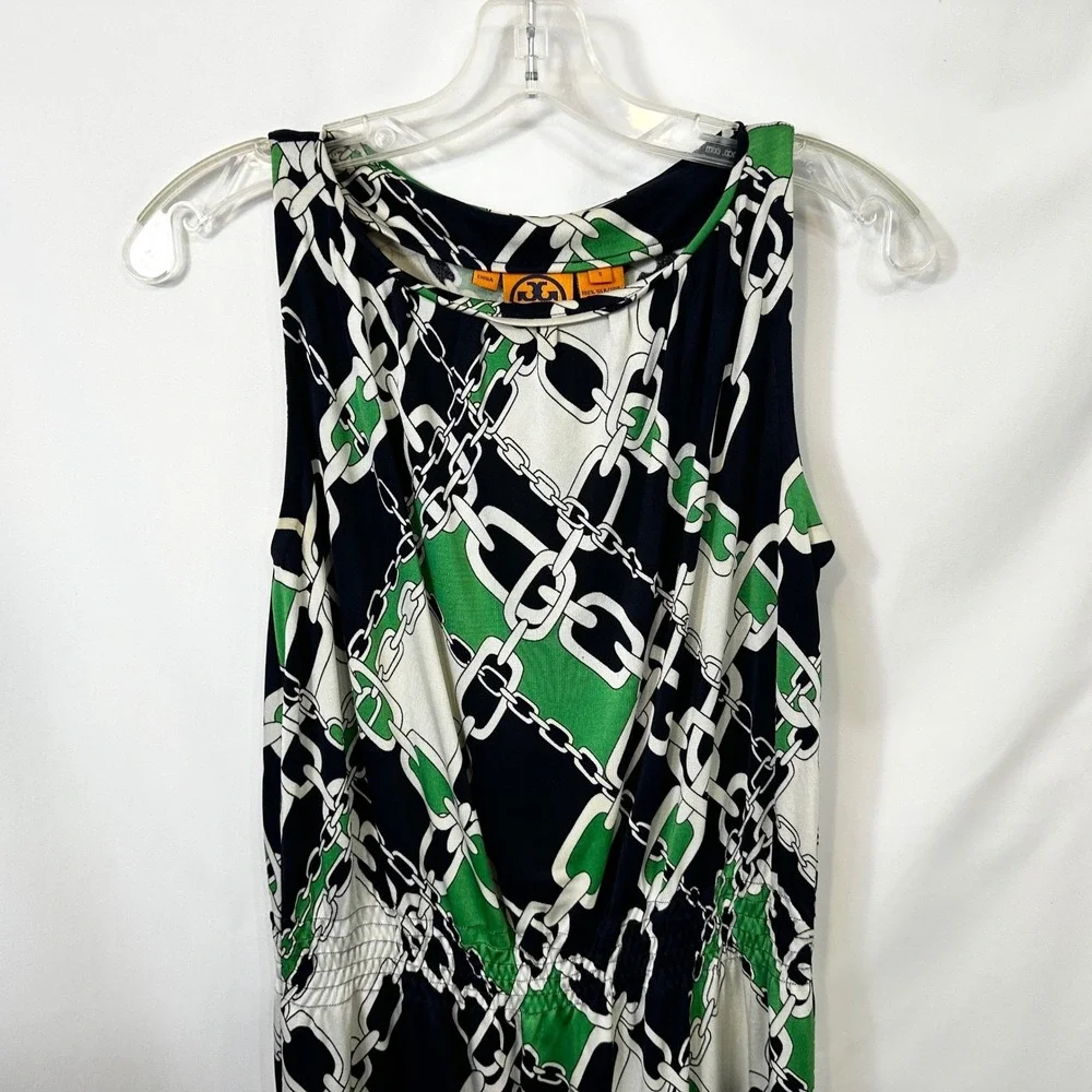 Tory Burch Small Dress Shift Chain Print Silk Sleeveless Beach Vacation 206